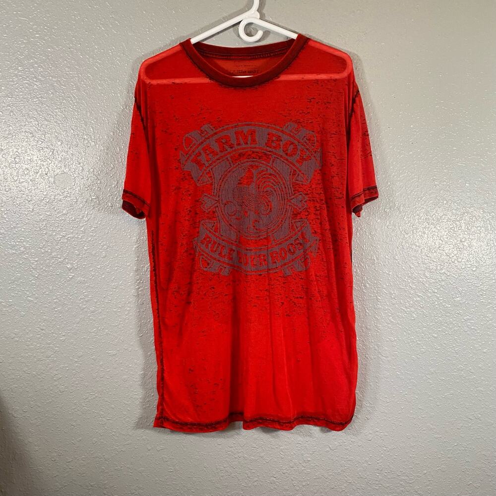 Farm Boy Mens Large Short Sleeve Red Graphic Tee Chicken Roost Top Shirt